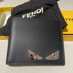 Fendi brand new monster devil eye black silver Bifold wallet